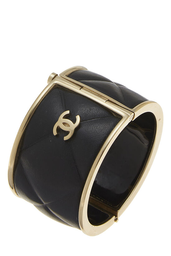 Black Quilted Leather Cuff, , large image number 0