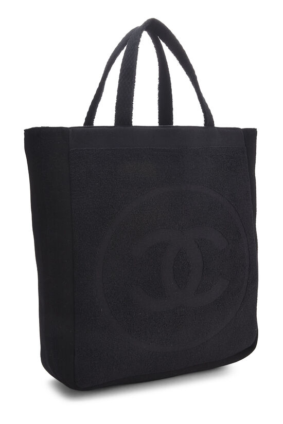 Chanel Terry Cloth Large Beach Tote Black with Gold Hardware