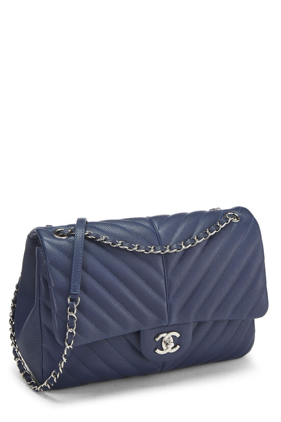 Chanel Navy Quilted Lambskin Vintage Medium Classic Double Flap Bag in Blue