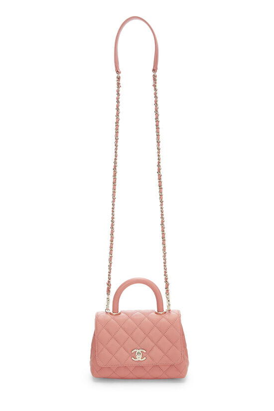 Chanel Quilted Mini Coco Handle Baby Pink Python Gold Hardware