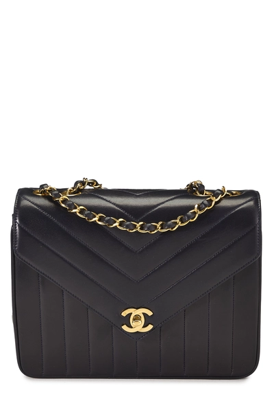 Chanel Navy Lambskin Chevron Envelope Flap Small