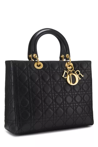 Black Cannage Quilted Lambskin Lady Dior Large, , large
