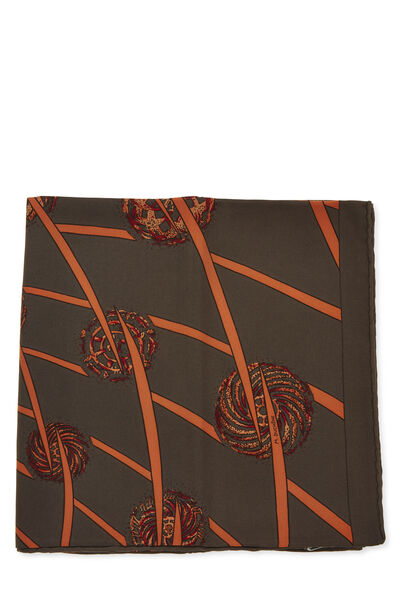 Brown & Multicolor 'Les Feux de L’Espace' Silk Scarf 90, , large