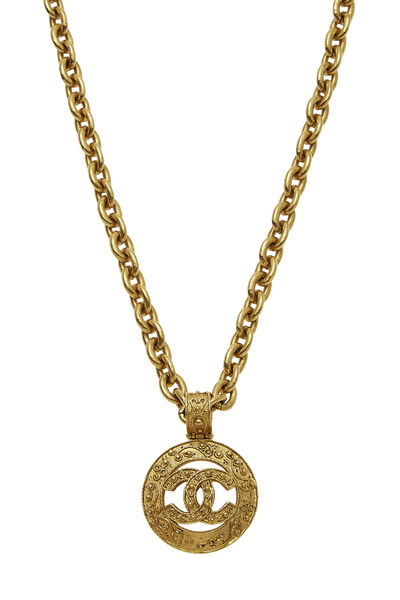 Gold 'CC' Filigree Round Necklace, , large