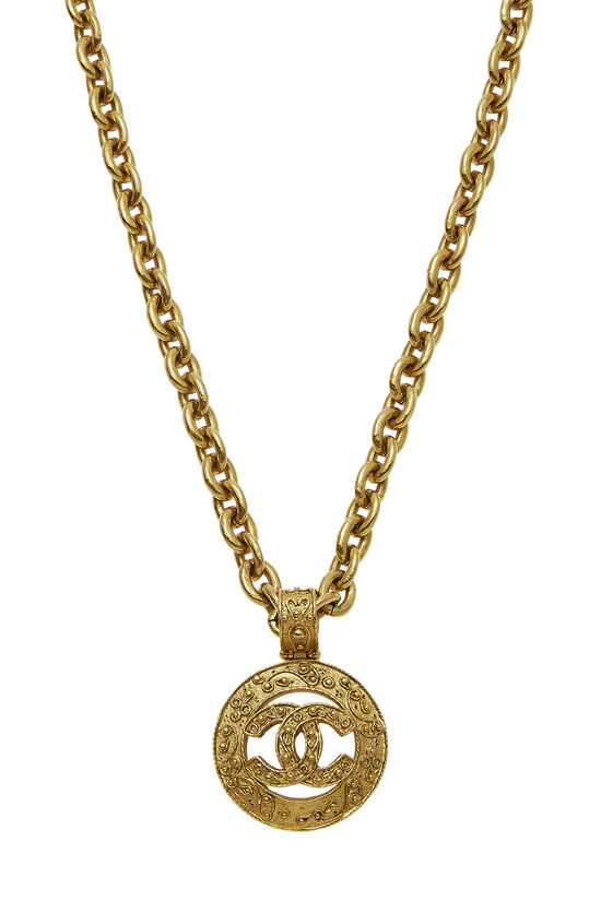 Gold 'CC' Filigree Round Necklace, , large image number 1