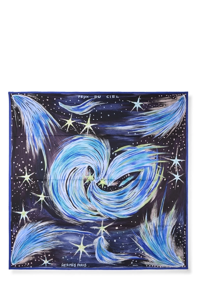 Blue & Multicolor 'Feux du Ciel' Silk Scarf 90