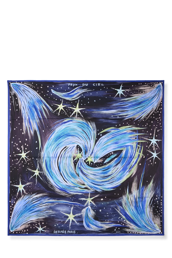 Blue & Multicolor 'Feux du Ciel' Silk Scarf 90, , large image number 0