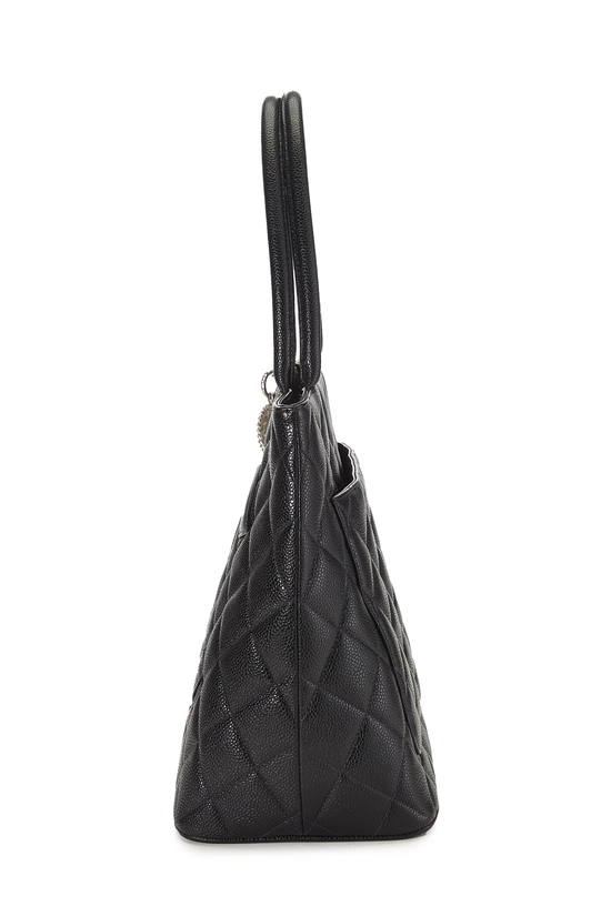 Black Quilted Caviar Medallion Tote, , large image number 2