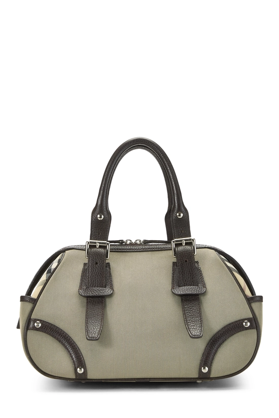 Brown Check Nylon Bowler Handbag, , large image number 0