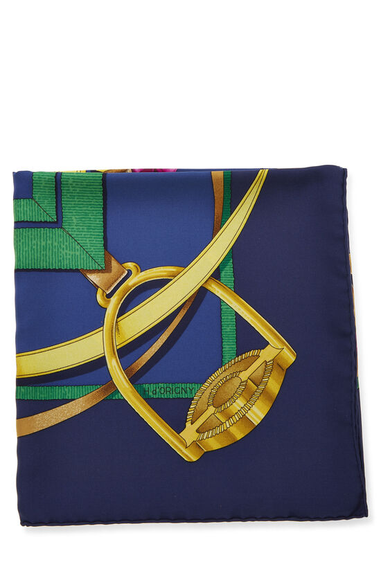 Navy & Multicolor 'Grand Manege' Silk Scarf 90, , large image number 1