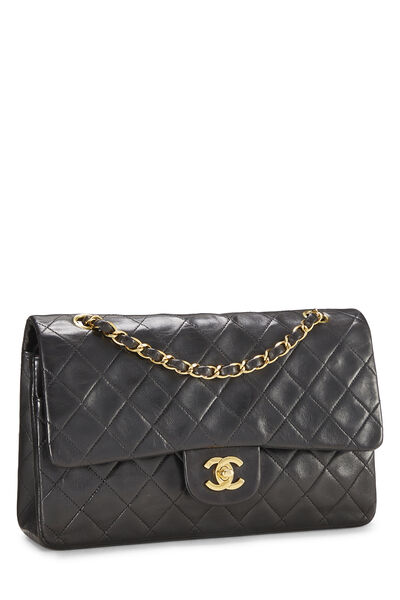 Black Quilted Lambskin Double Flap Bag Medium, , large