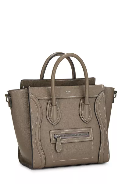 Grey Drummed Calfskin Leather Luggage Nano, , large