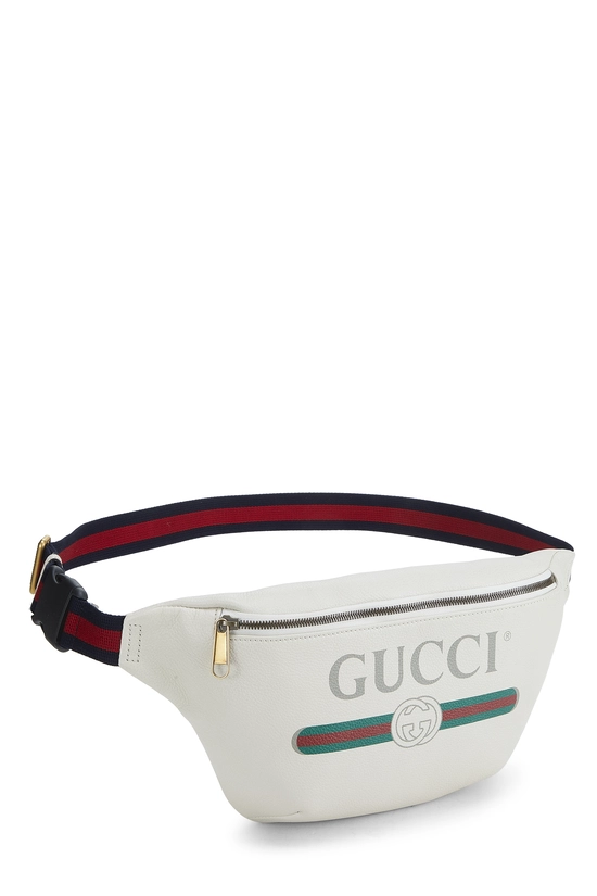 White Leather Logo Printed Belt Bag, , large image number 1