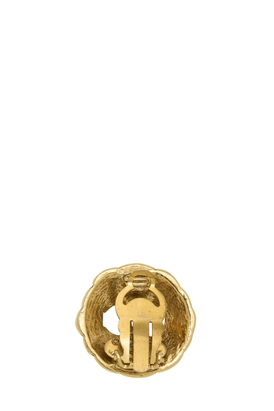 Gold 'CC' Button Earrings, , large