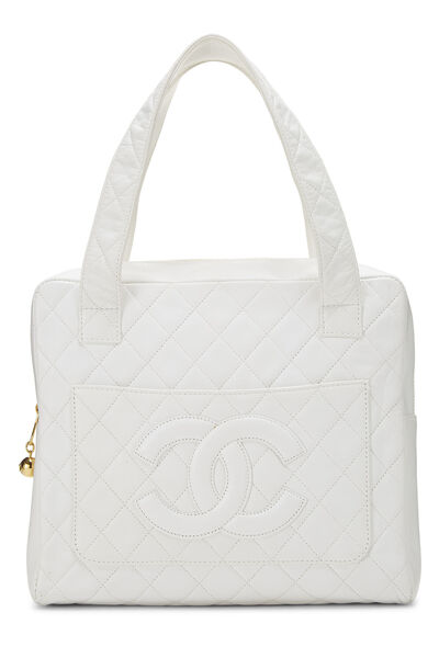 White Quilted Lambskin Top Handle Tote Mini