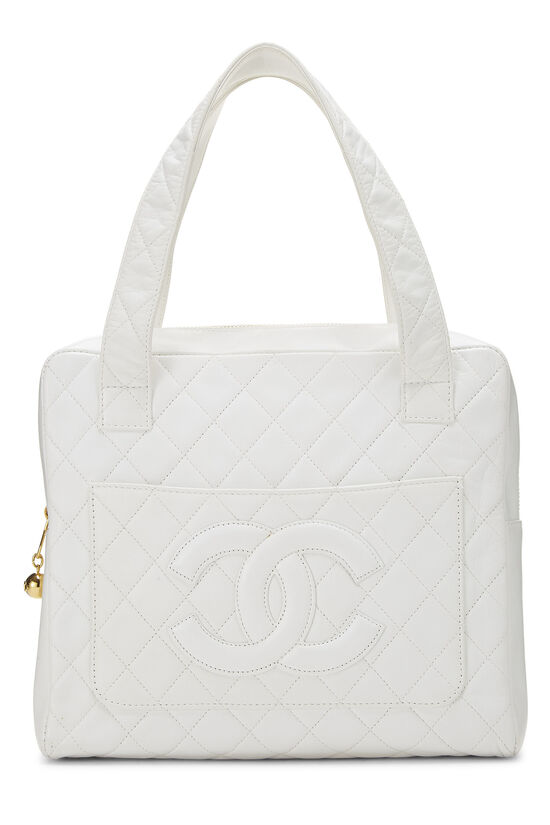 White Quilted Lambskin Top Handle Tote Mini, , large image number 1