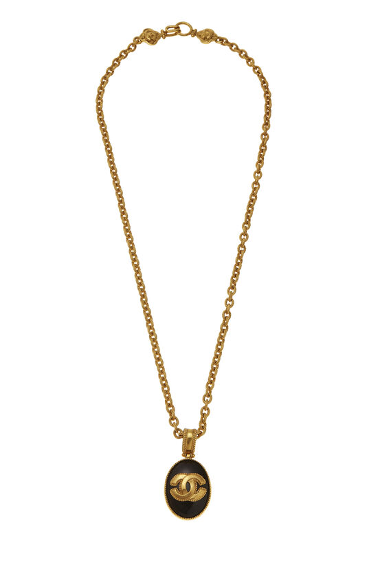Chanel Gold & Black Enamel Oval 'CC' Necklace Q6JGUP17KB002