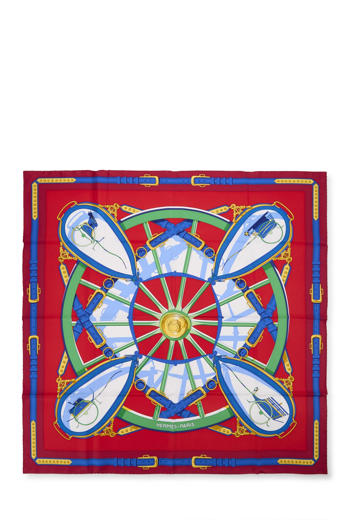 Red & Multicolor 'Chemise en Roue Libre' Silk Scarf 90