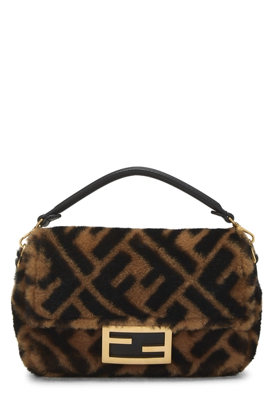 Brown Shearling Convertible Baguette Mini