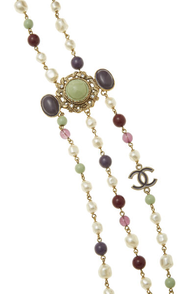 Multicolor Gripoix & Faux Pearl Long Necklace, , large