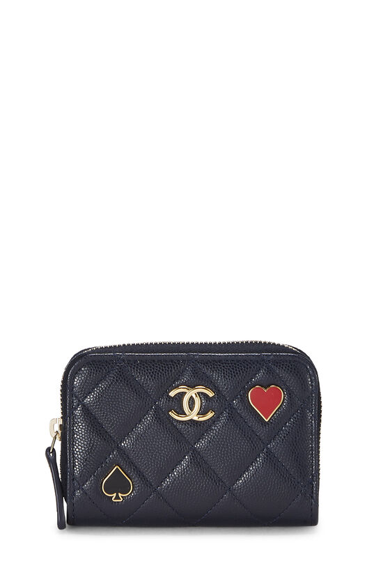CHANEL Lambskin Quilted CC In Love Heart Zipped Arm Coin Purse Black  1306079