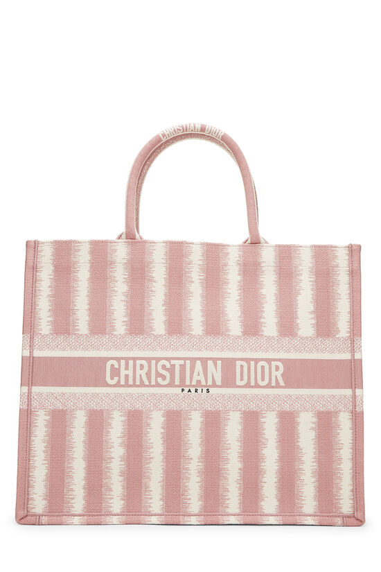 Pink Striped Canvas Book Tote Large, , large image number 0