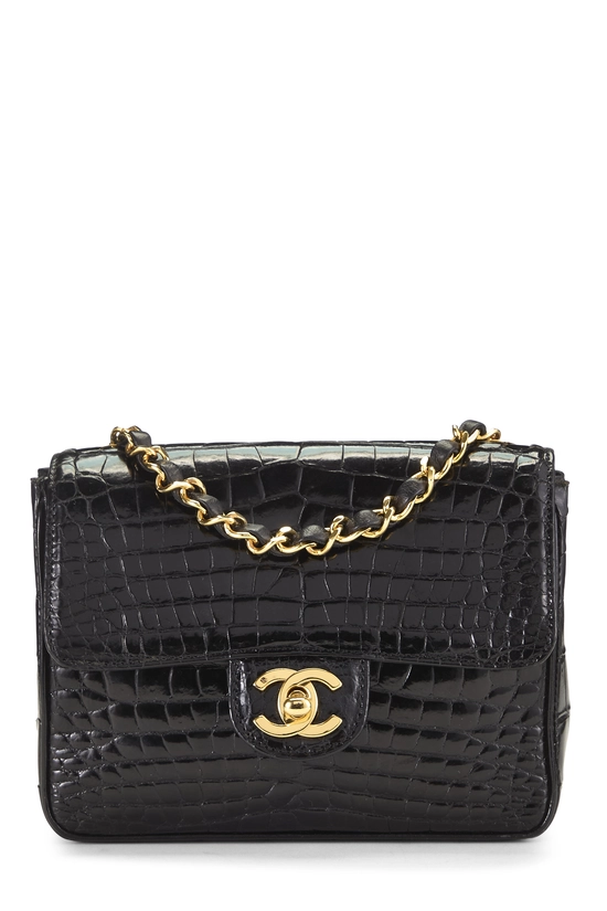 Black Crocodile Square Flap Mini, , large image number 0