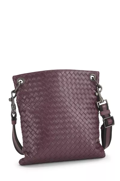 Purple Intrecciato Leather Flat Messenger Bag, , large