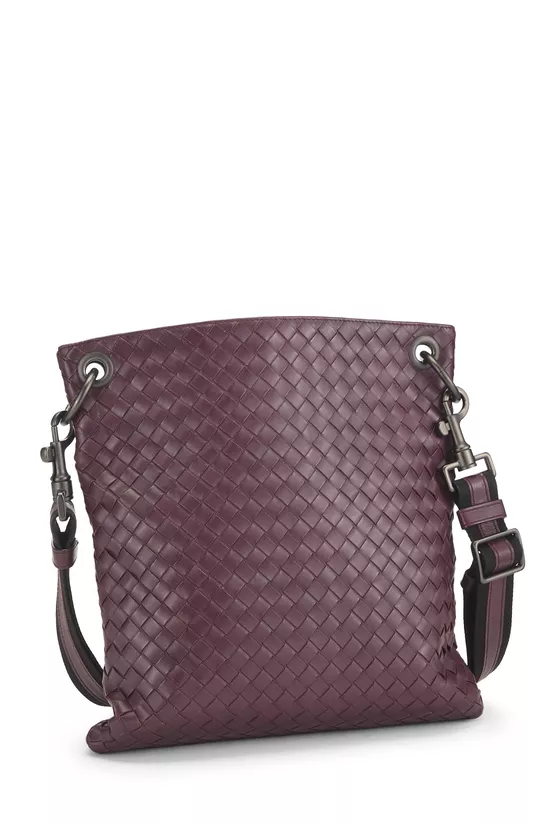 Purple Intrecciato Leather Flat Messenger Bag, , large image number 1