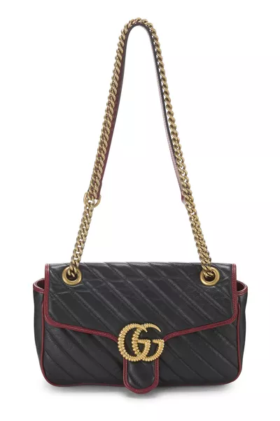 Black Leather Torchon GG Marmont Shoulder Bag Small