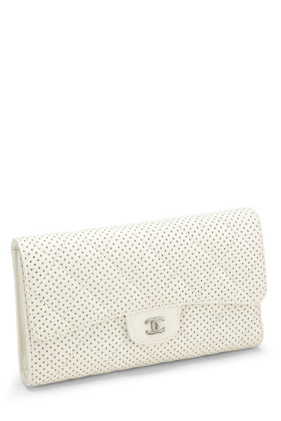 White Quilted Perforated Leather Wallet, , large