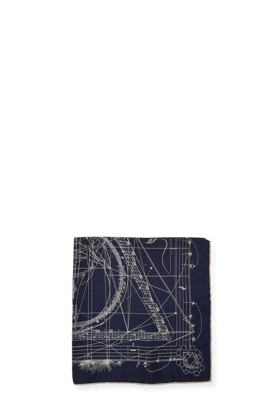 Navy & Multicolor 'La Musique Des Spheres' Silk Pocket Square, , large image number 1
