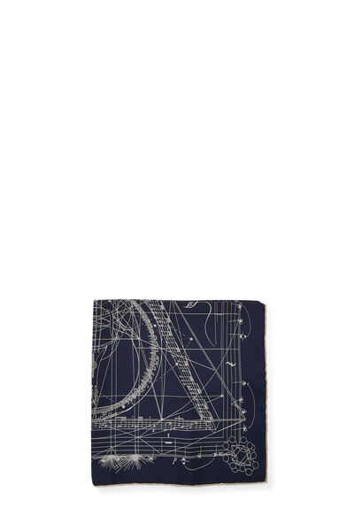 Navy & Multicolor 'La Musique Des Spheres' Silk Pocket Square, , large