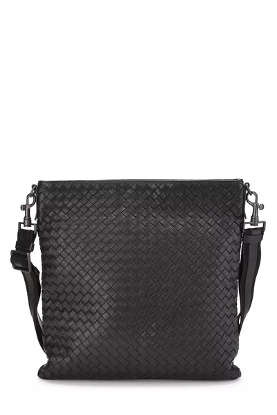 Black Intrecciato Flat Messenger Bag
