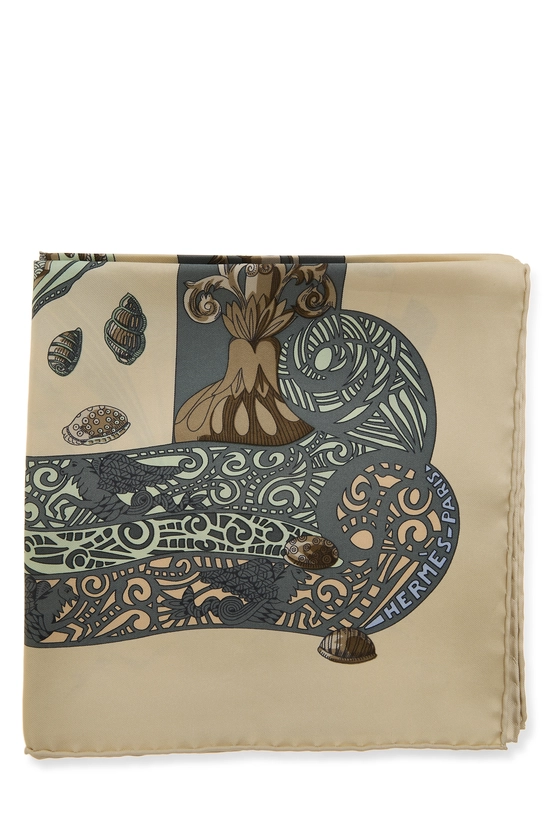 Beige & Multicolor 'L'Atlantide' Silk Scarf 90, , large image number 1