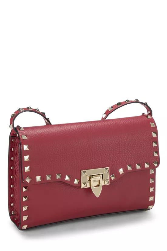 Red Leather Rockstud Flap Crossbody Bag, , large image number 1