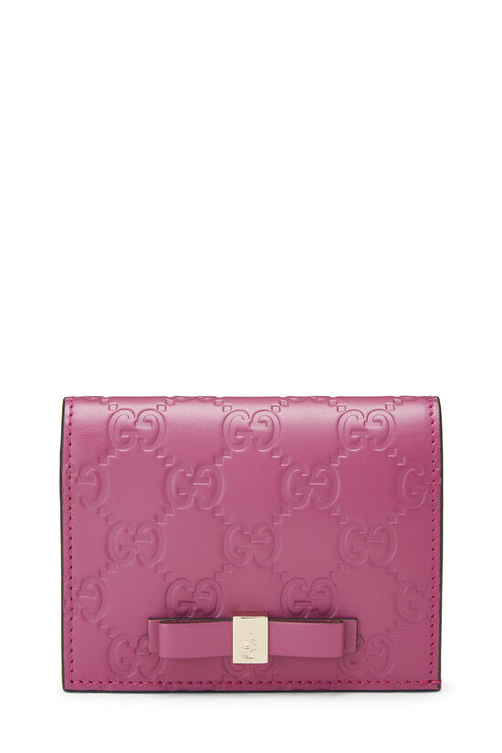 Pink Guccissima Leather Bow Card Wallet, , large image number 0