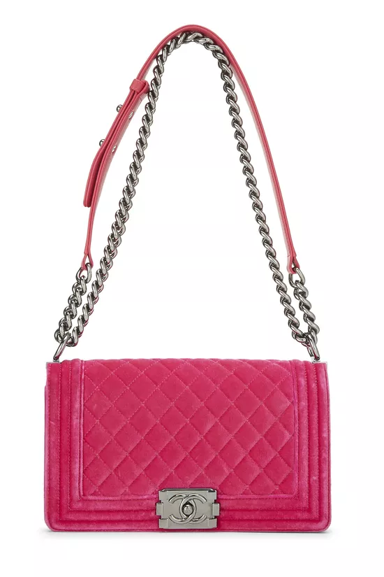 Pink Quilted Velvet Boy Bag Medium, , large image number 1