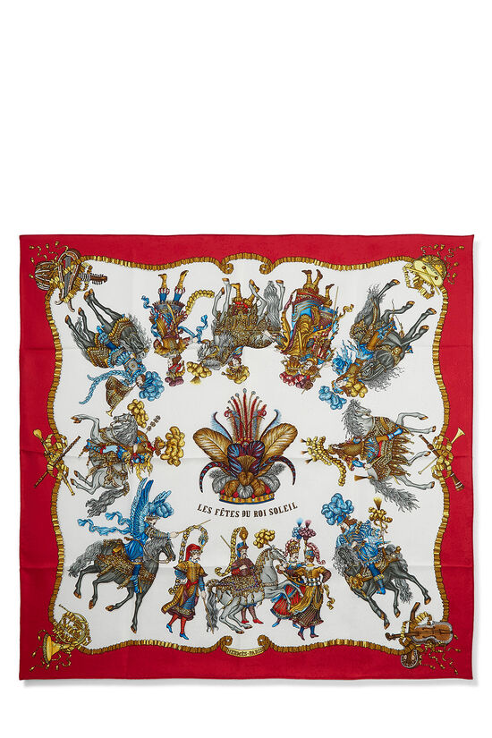 Red & Multicolor 'Les Fêtes du Roi Soleil' Silk Scarf 90, , large image number 1