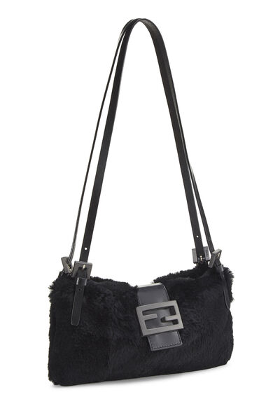 Black Fur Shoulder Bag Small, , large