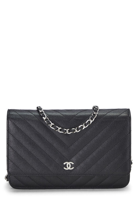Chanel Black Caviar Chevron Wallet on Chain (WOC) Q6A25R0FKB000