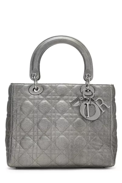 Metallic Grey Cannage Quilted Lambskin Lady Dior Medium