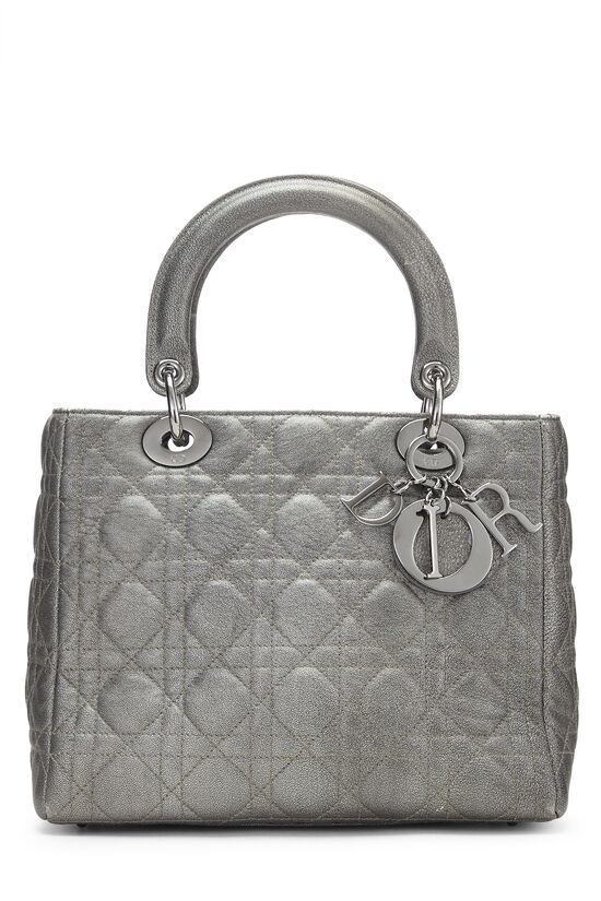 Metallic Grey Cannage Quilted Lambskin Lady Dior Medium, , large image number 0