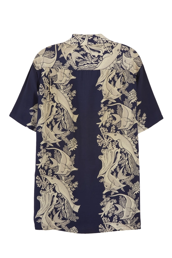 Blue Fish & Shell Royal Hawaiian Shirt, , large image number 1