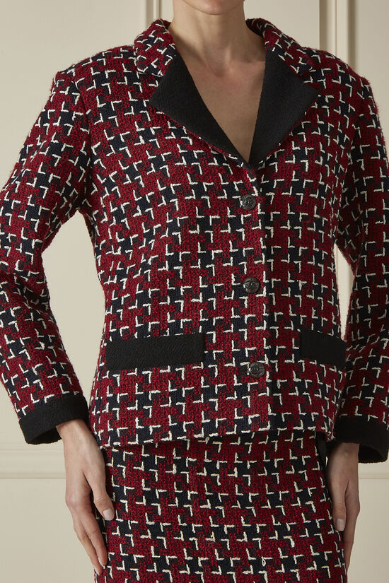 Red & Navy Wool Blend Tweed Maxi Skirt Suit, , large image number 2