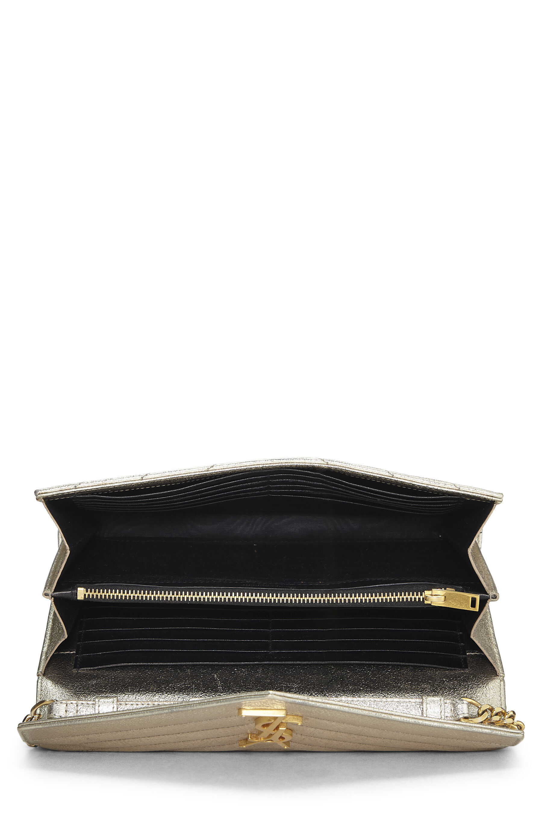 Gold Grained Calfskin Envelope Wallet On Chain (WOC)