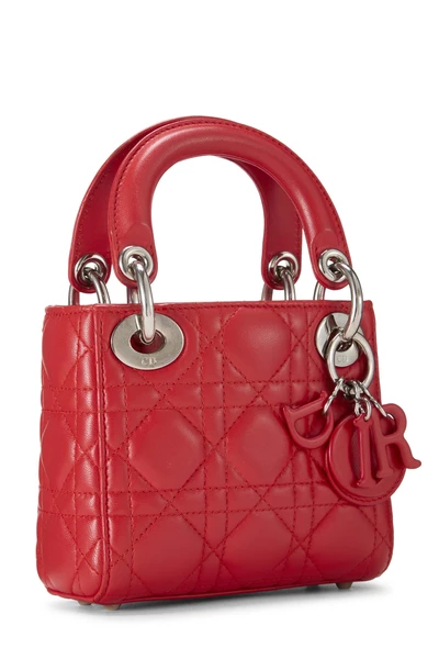 Red Cannage Quilted Lambskin Lady Dior Mini, , large