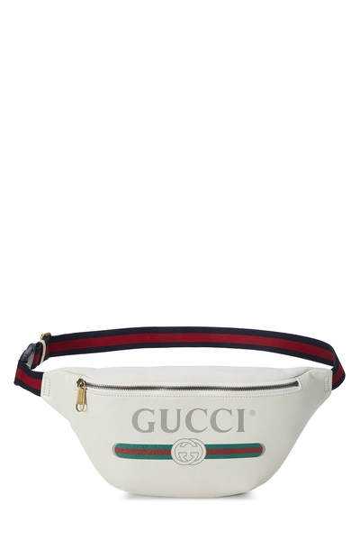 Cream Leather Logo Printed Belt Bag