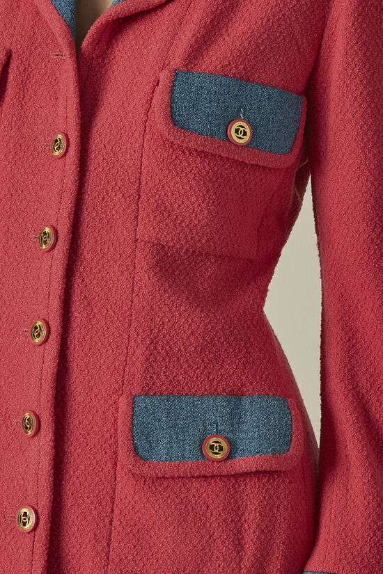 Pink Wool & Denim Skirt Suit Set, , large image number 2
