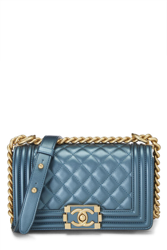 Chanel Metallic Blue Quilted Calfskin Boy Bag Small - What Goes Around ...